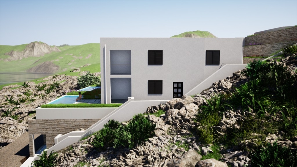 Terrass med havsutsikt och pool