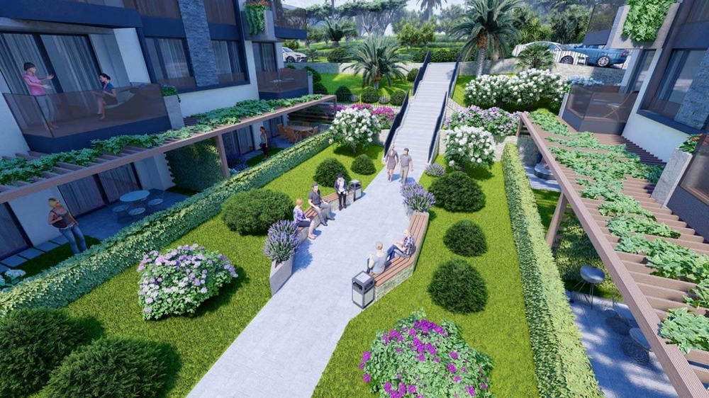 Vackert anlagd trädgård vid huset