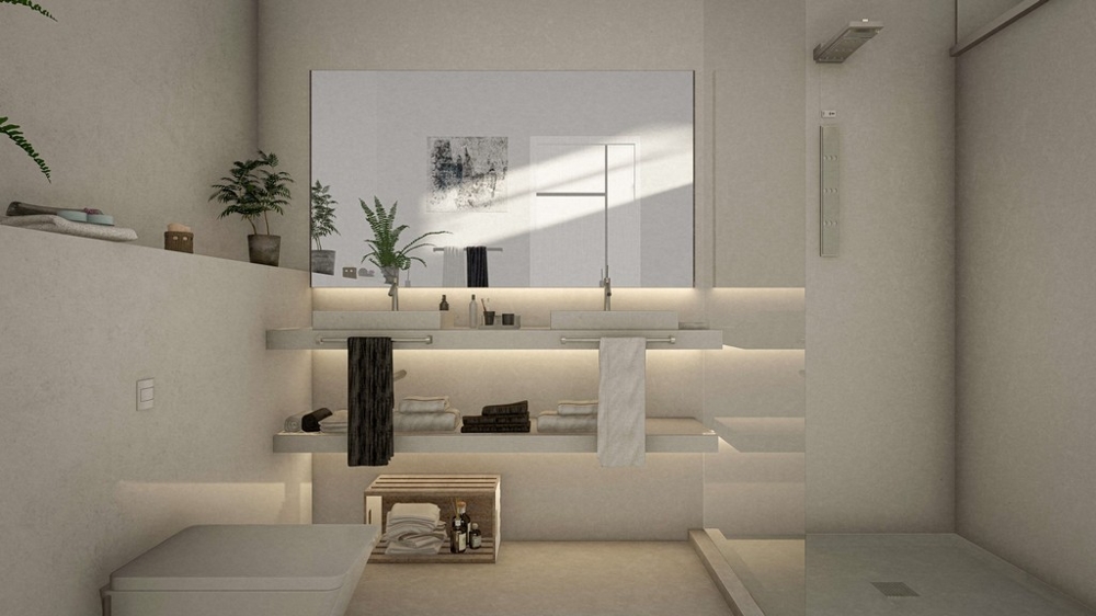 Modernt och ljust badrum.