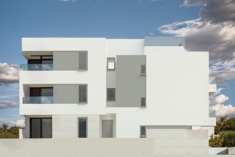 3D-visualisering av fastigheten A3350 i Novalja, Kroatien.