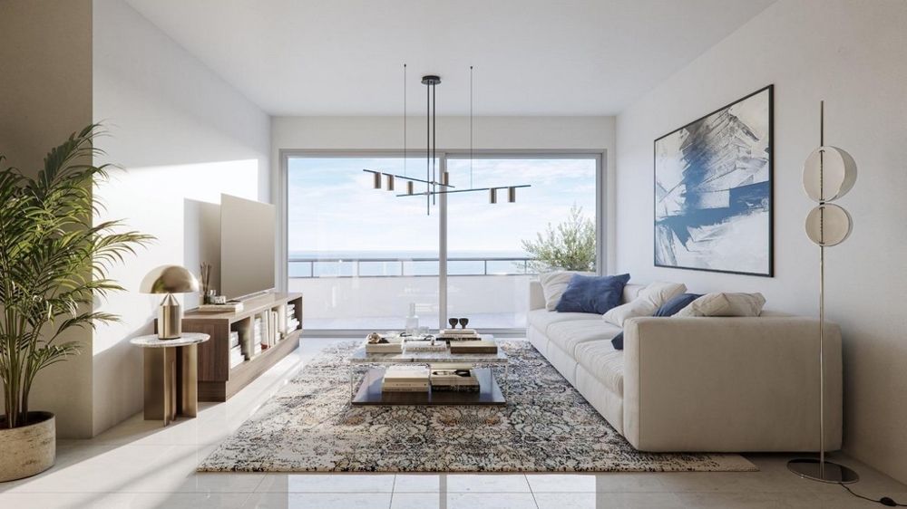 Vardagsrum med havsutsikt