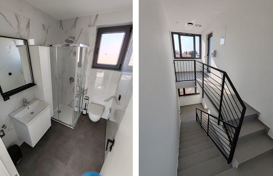 Ljus trappa med fönsterfront