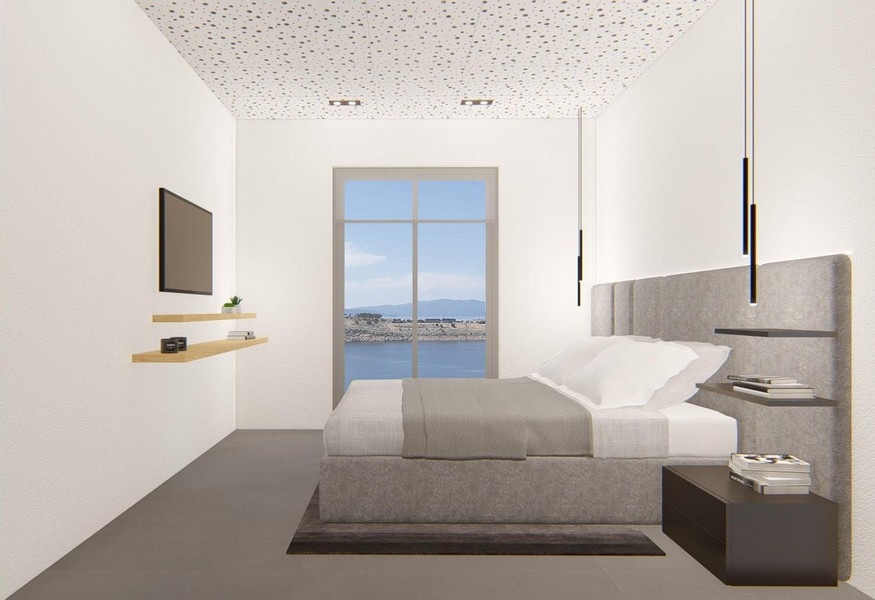 Sovrum med havsutsikt med modern design