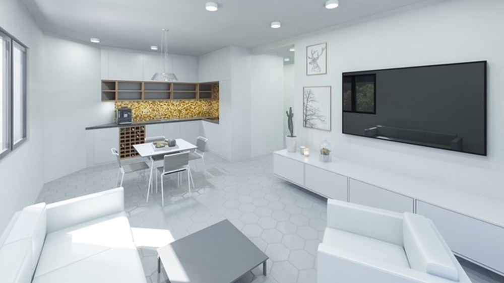 Vardagsrum - 3D-visualisering.