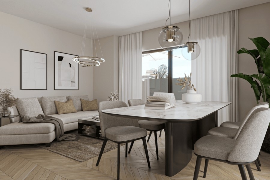 Ljust vardagsrum med modern inredning