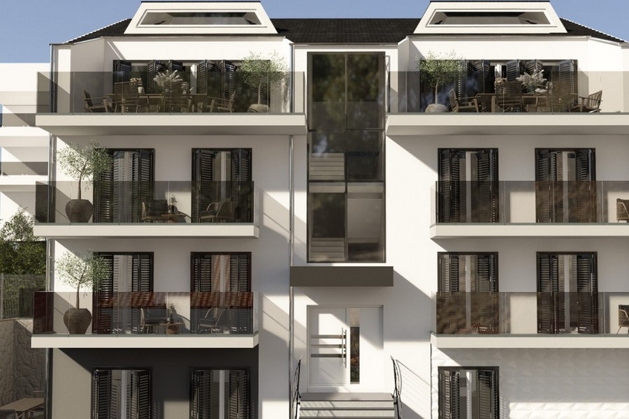 Nybyggt bostadshus med balkonger i Kroatien
