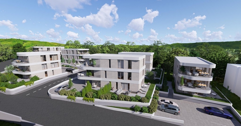 Nytt byggnadsprojekt i Krk, flygfoto över bostadskomplexet på landsbygden