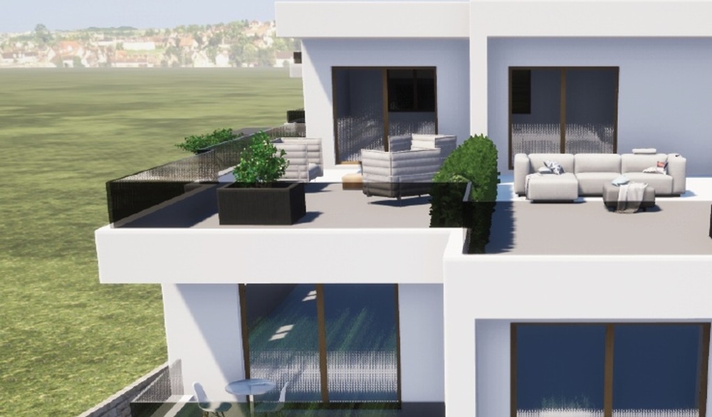 Takterrass med sommarkök och lounge i Tribunj