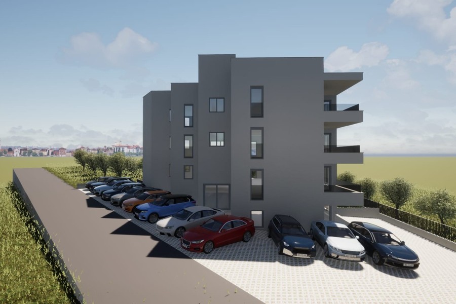 Lång infart längs husets baksida