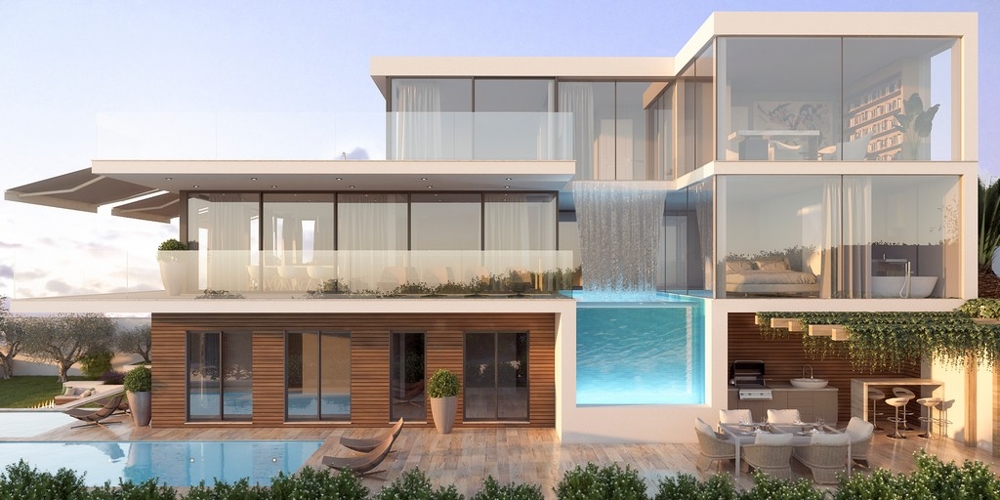 Det vackra området där byggnadstomten ligger i andra raden mot havet.