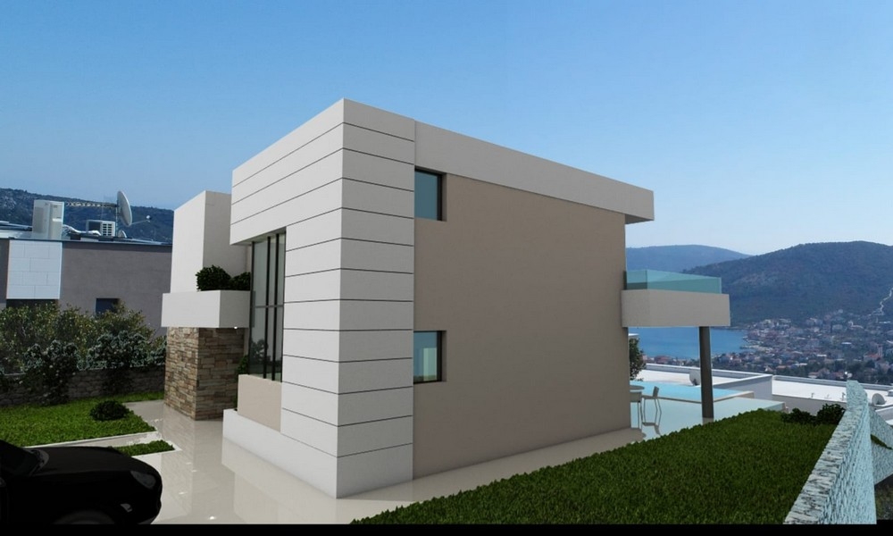 Baksidan av villan (3D-rendering).