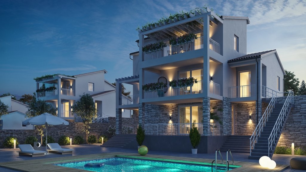 Utsikt över det högkvalitativa hälsoområdet i källaren i Villa H1403 nära Labin i Kroatien.