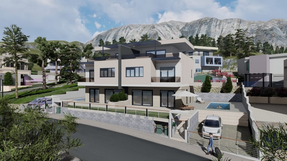 3D-visualisering av parhuset med pool H2147 i Makarska.