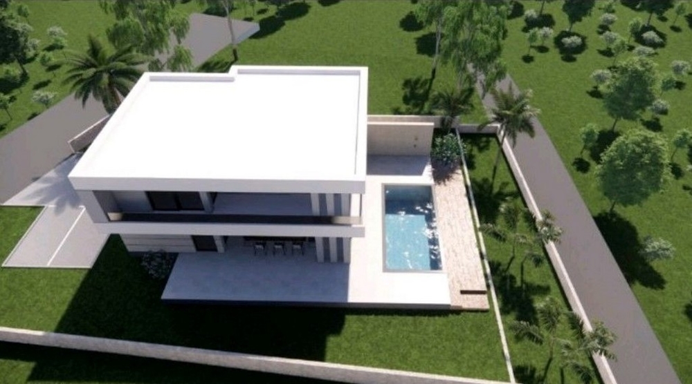 3D-visualisering av en modern villa med pool i Kroatien.