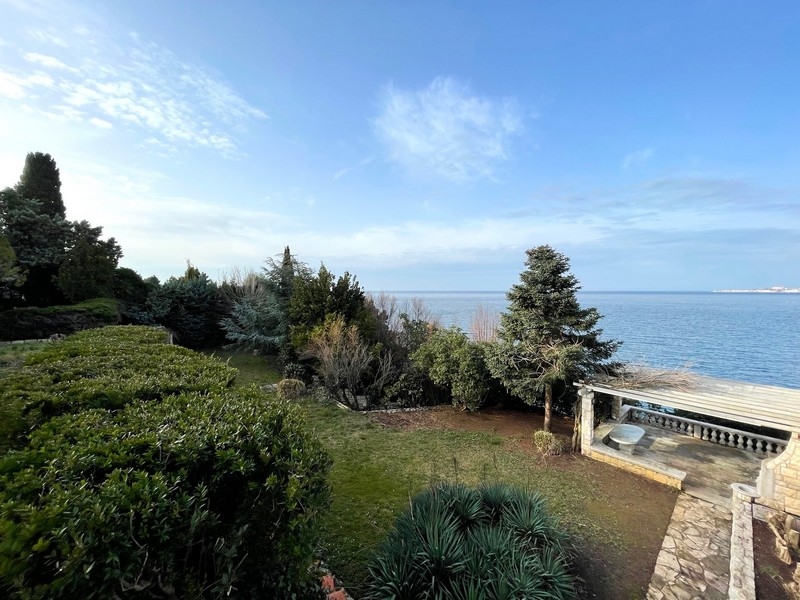 Utsikt från huset över trädgården och havet.
