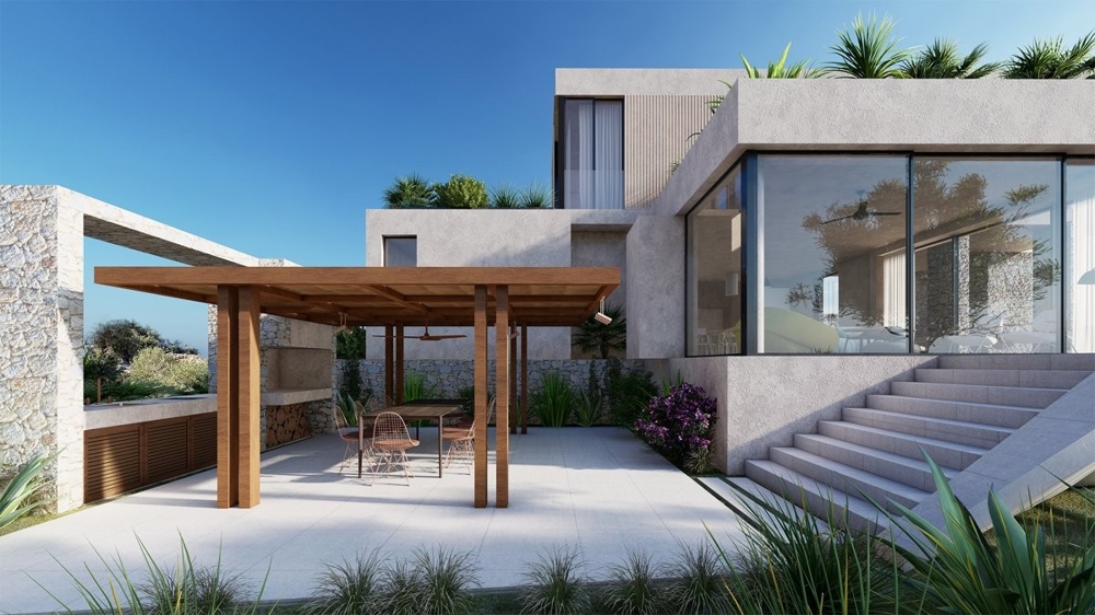 3D-visualisering: sidovy av villa H3358, som är till salu i Kroatien.