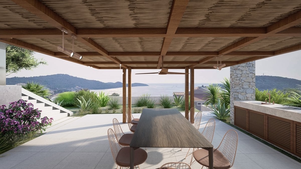 Medelhavets utomhusområde i Villa H3358 i Rogoznica.