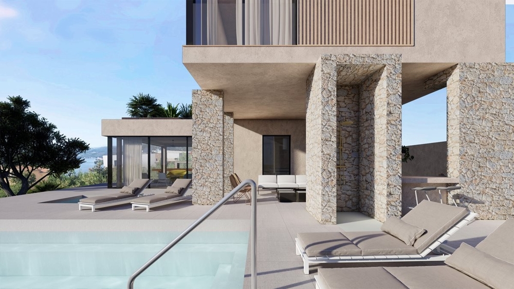 Pågående byggskede av villa H3358, som bjuds ut till försäljning i Kroatien.