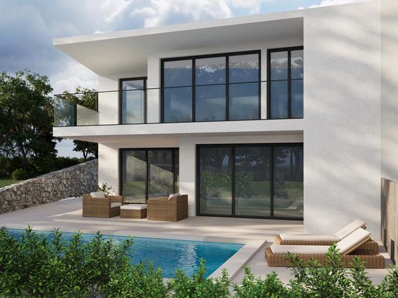 3D-bild av ett nytt parhus med pool till salu i Kroatien.
