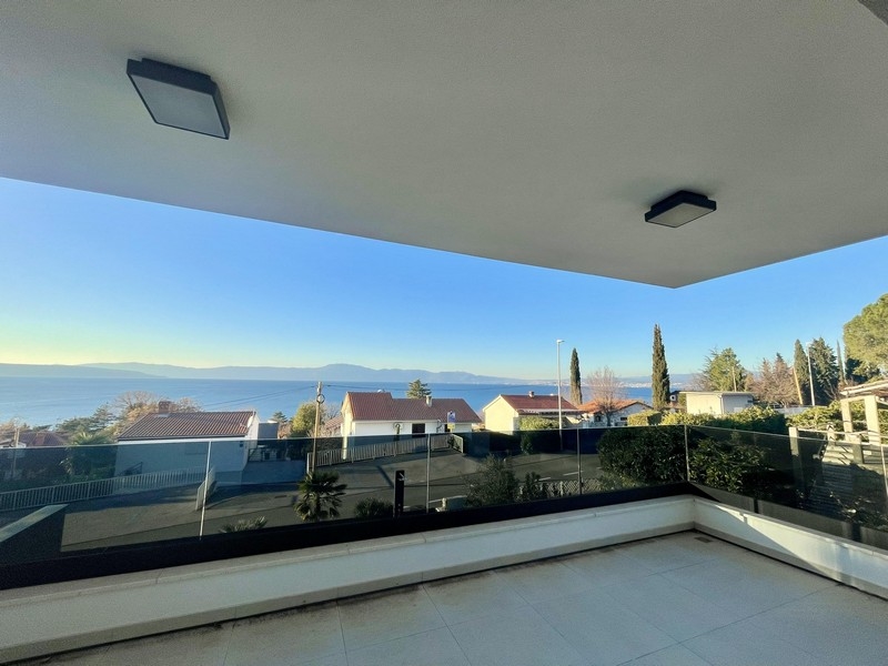 Balkong med glasräcken och fri utsikt över havet