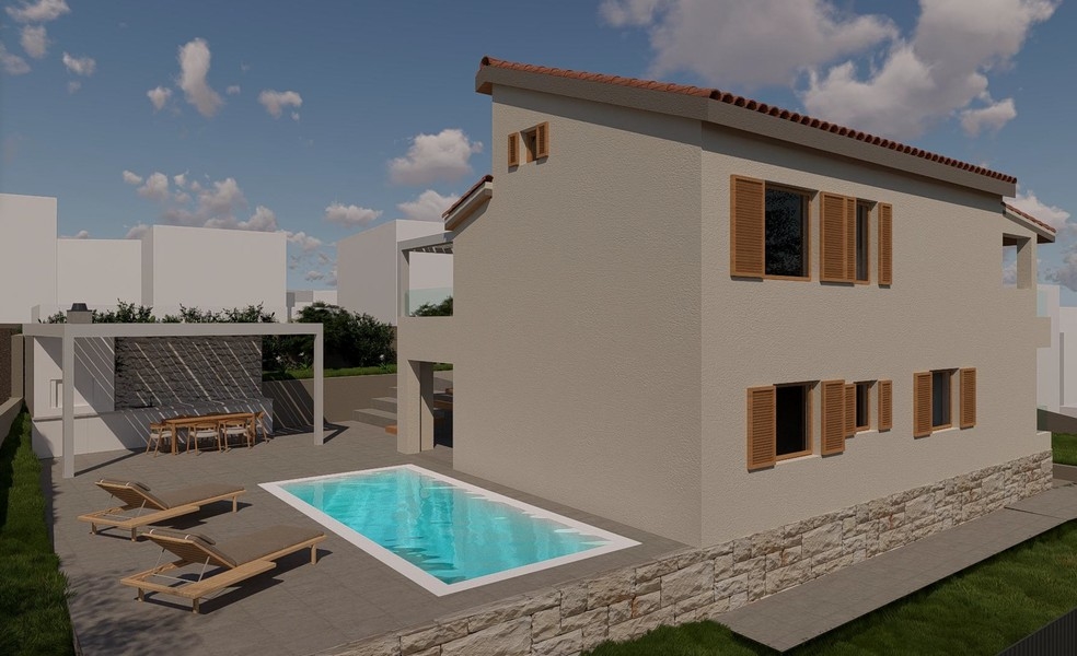 Visualisering med pool och solterrass
