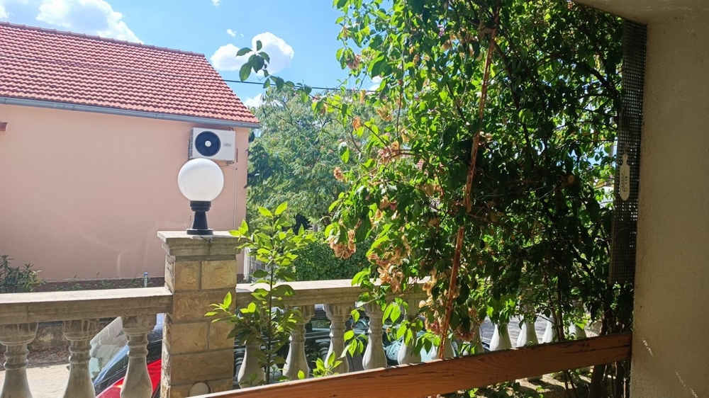 Terrass med växtlighet och lampa