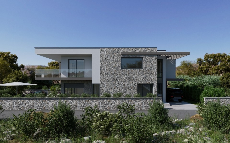 Sidovy av villa H3610, som är till salu i Murter, Kroatien.