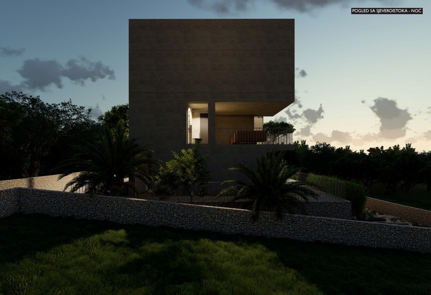 Visualisering från sidan av Villa H3615 på natten