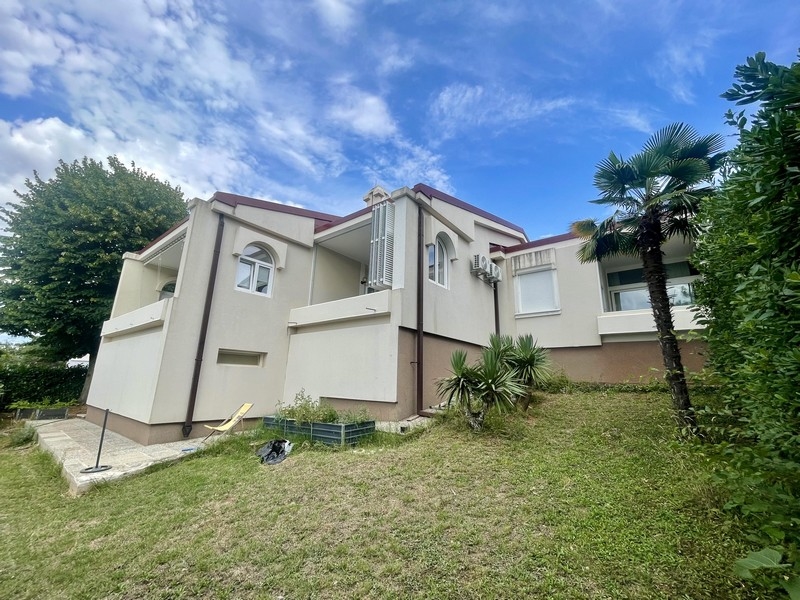 Exteriör vy av parhus med trädgård