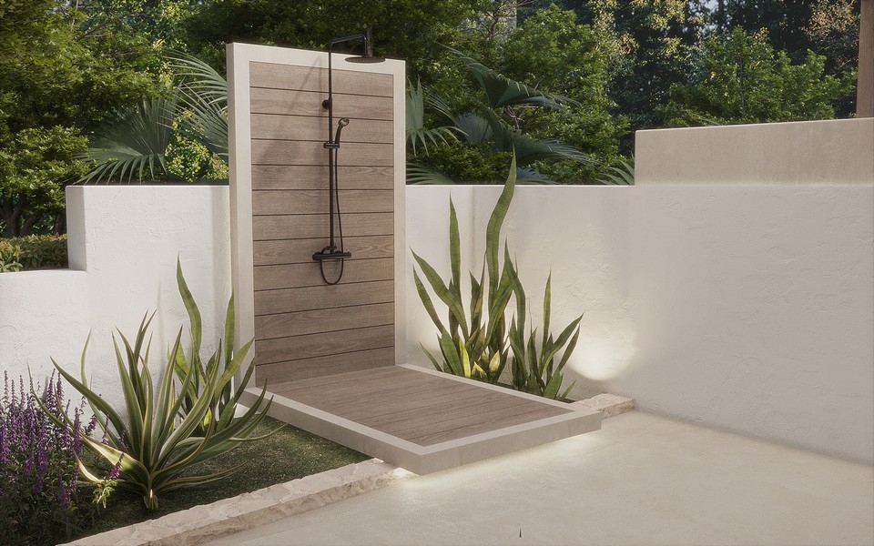 Utomhusdusch av fastighet H3723 i Kroatien.