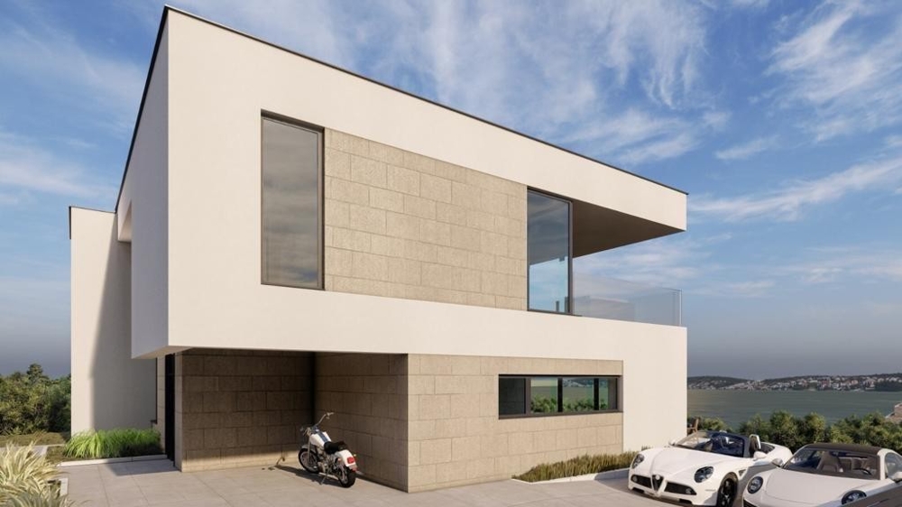 Modern villa med panoramautsikt över havet, ön Krk.