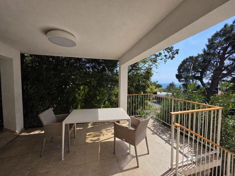 Täckt terrass med matplats och utsikt över landskapet