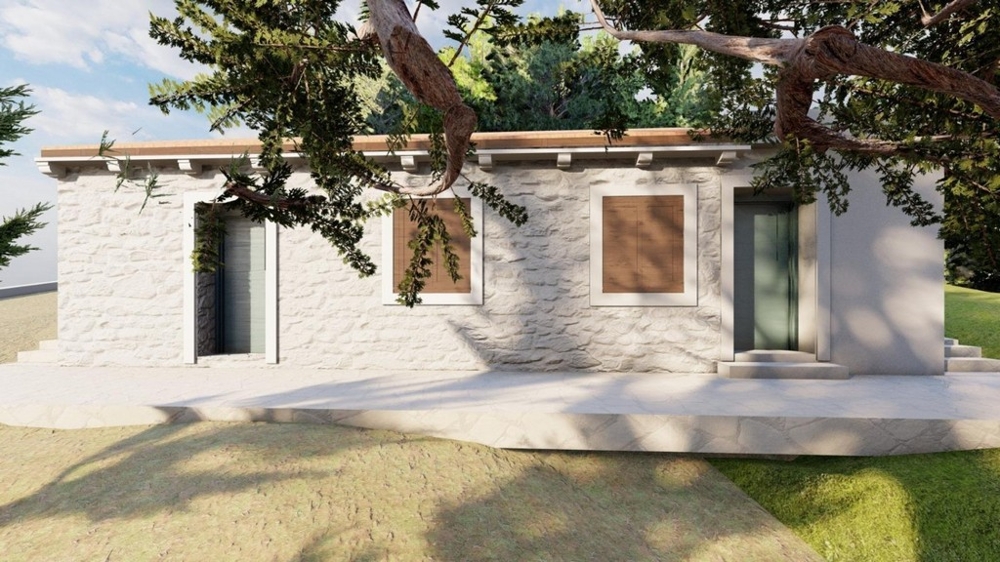 Moderniserat stenhus med medelhavsfasad och terrass