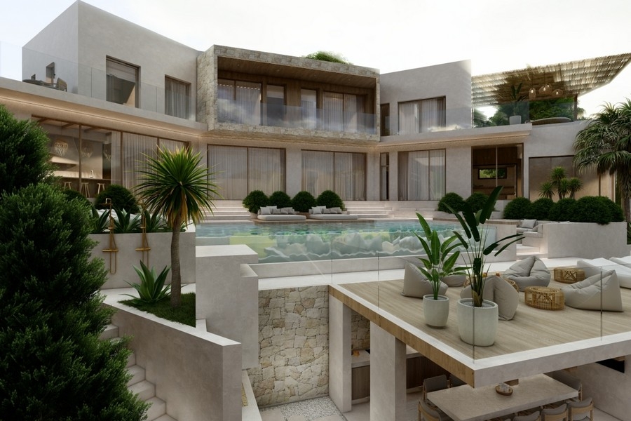 Modern villa med pool och solterrass vid havet