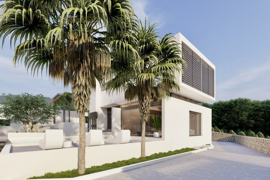 Exteriör vy av modern nybyggd villa i Kroatien