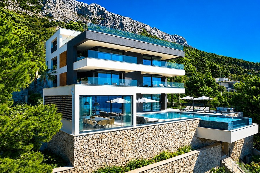 Modern villa i den första havslinjen på Omis Riviera