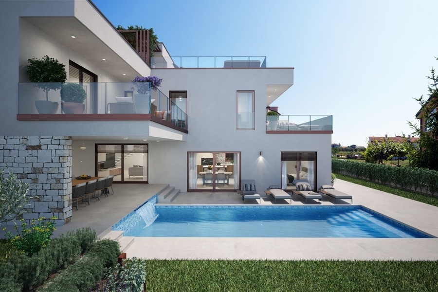 Modern villa med pool och täckt terrass nära Novigrad